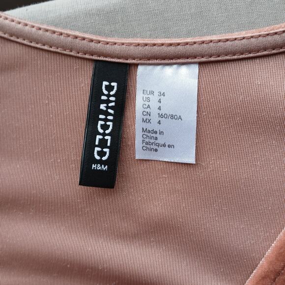 Divided Dusty Rose Velvet Dress size 4 long bell sleeves faux wrap waist tie - Picture 7 of 10